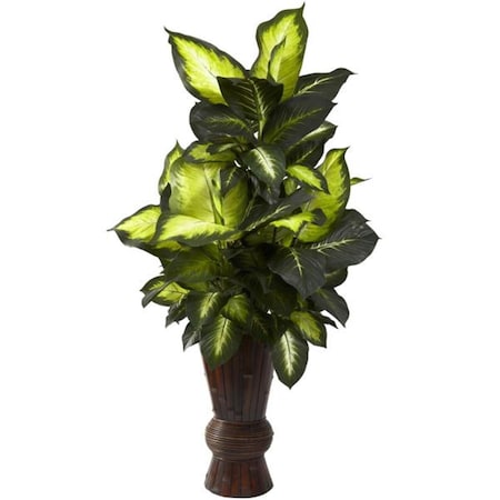 Nearly Natural Golden Dieffenbachia with Bamboo Planter 6724